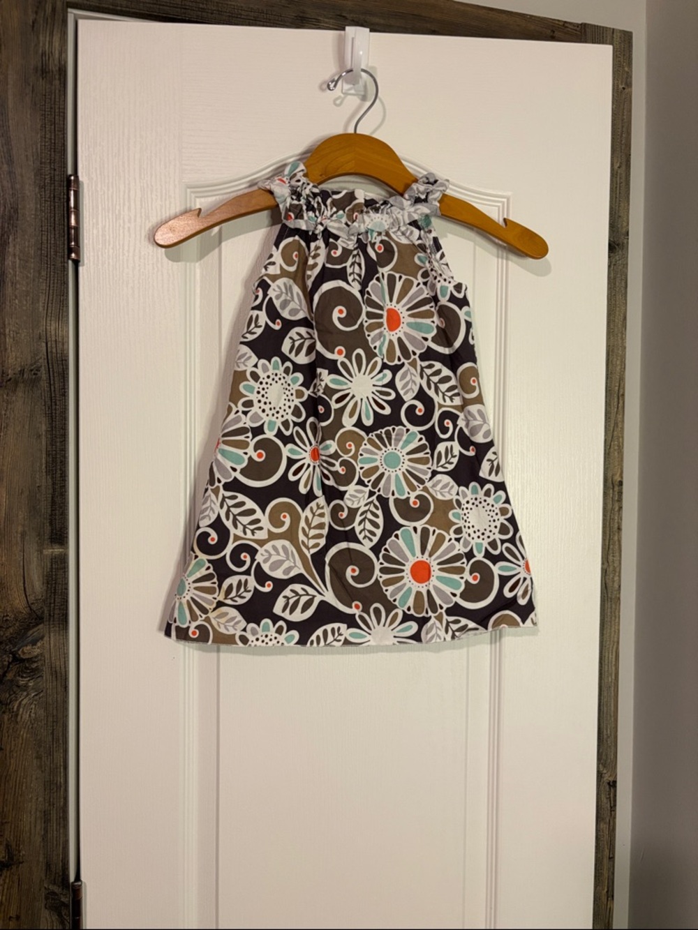Lolly Wolly Doodle Brown Floral Halter Dress with Teal & Coral Accents
